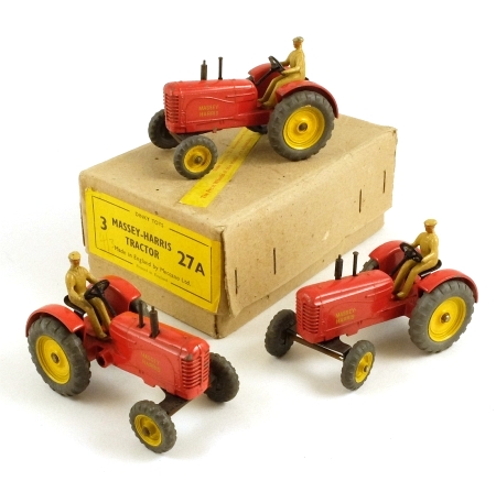 Dinky 27a Massey-Harris Tractor, trade box of 3