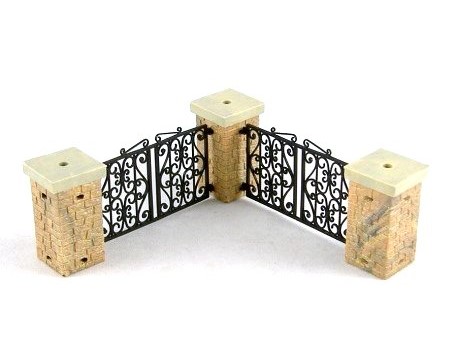 2587 Stone Pillars and Wrought Iron Fences