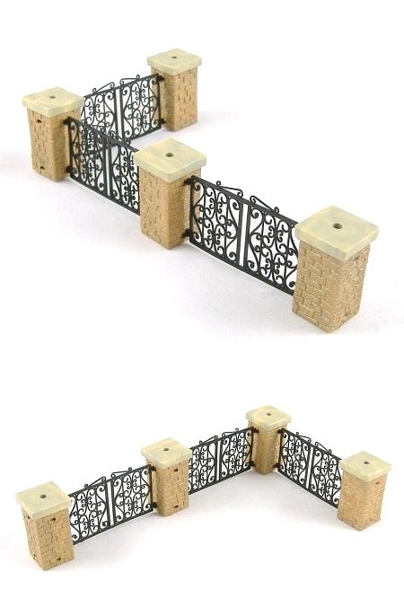 2587 Stone Pillars with Wrought Iron Fences